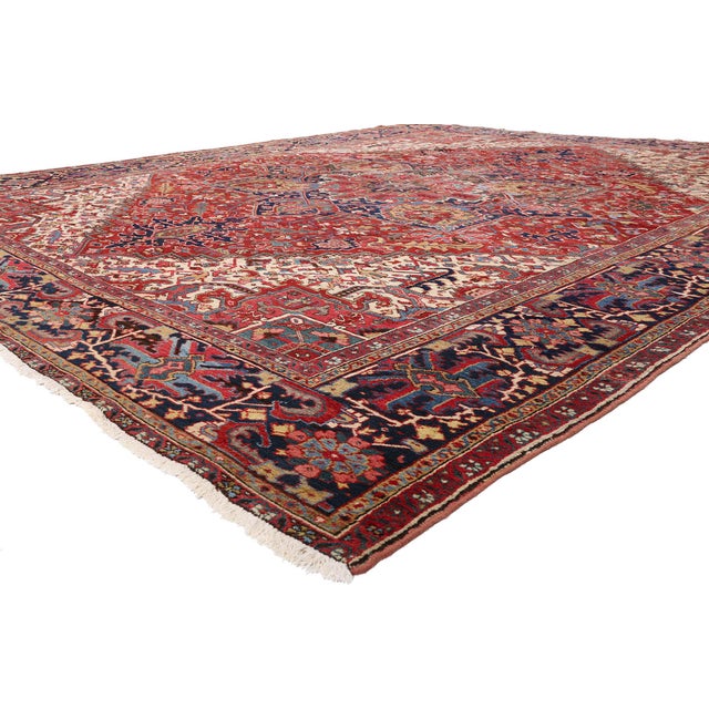 79592 Antique Persian Heriz Rug, 12'00 x 14'00. The Garden of Sovereigns: A Late 19th Century Persian Heriz Masterpiece of...