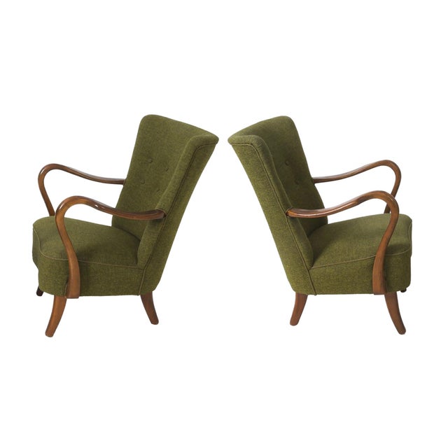 Designed by Alfred Christensen for Slagelse Møbelværk and originally crafted in the 1940s, these Danish Modern lounge...