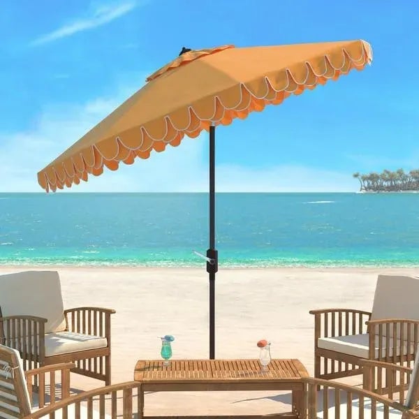 Safavieh Outdoor Valance 11ft Round Umbrella - Yellow For Sale - Image 4 of 5