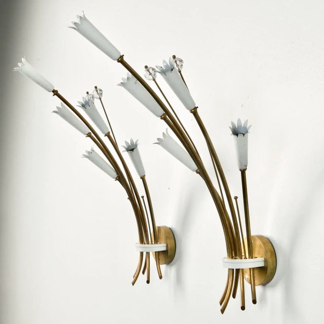 Stilnovo Style Italian Brass and Enamel Sconces - Pair For Sale In Detroit - Image 6 of 9