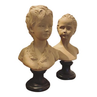 Large French Terra Cotta Bust Boy & Girl Bust Borghese - a Pair For Sale