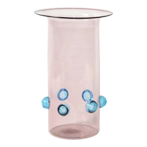 Luciano Gaspari Blown Light Pink Blue Bubbles Murano Glass Vase Salviati Italy
