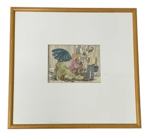 Agnes Gabriel-Regis "Caribbean Market Scene" Original Watercolor C.1990