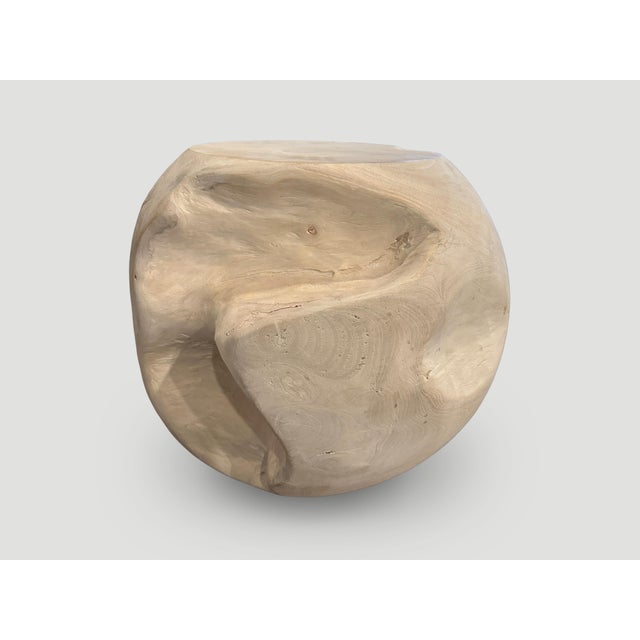 Contemporary Andrianna Shamaris Organic Teak Wood and Resin Drum Side Table For Sale - Image 3 of 5