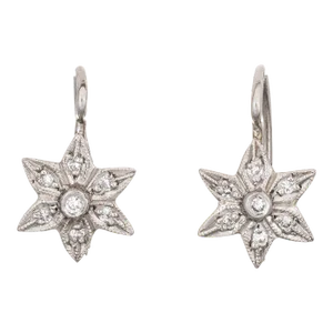 Cathy Waterman Diamond Star Earrings Platinum Estate Fine Signed Jewellery - 2 Pieces
