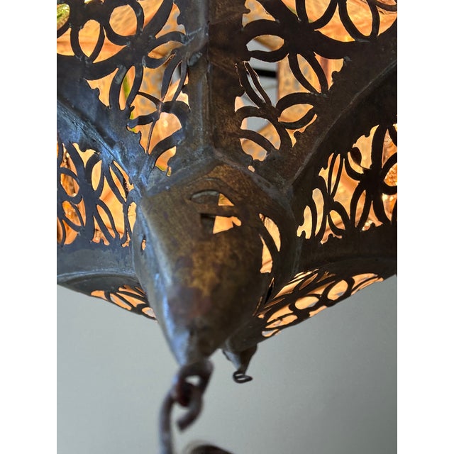 Brass Mid 20th Century Moroccan Pierced Brass Hanging Lantern For Sale - Image 8 of 10