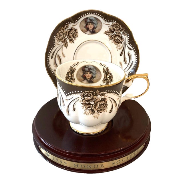 1990s Avon Honor Society Award Bone China Footed Tea Cup & Saucer Sets MCM - Lot of 5 For Sale