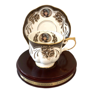 1990s Avon Honor Society Award Bone China Footed Tea Cup & Saucer Sets MCM - Lot of 5