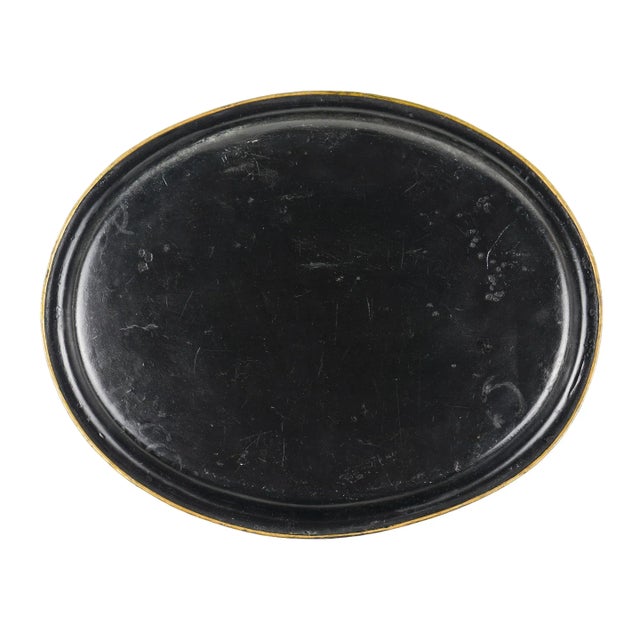 Paper Continental Oval Tole Tea Tray With Gilt Armorial, 1825-50 For Sale - Image 7 of 10
