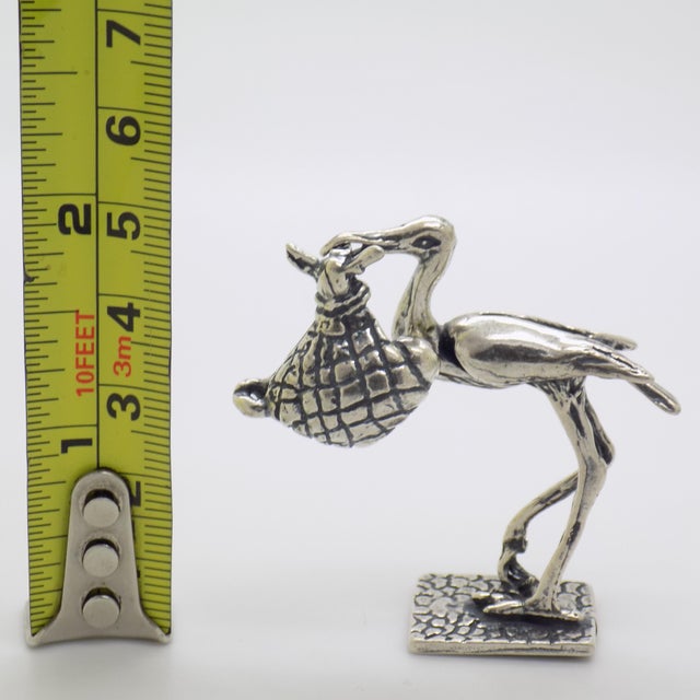 Vintage Italian Handmade Genuine Silver Stork With Newborn Baby Figurine Sculpture Miniature For Sale - Image 10 of 10
