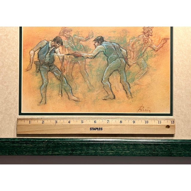 1960s Original Vintage Pastel Painting – “Hot Lead at Close Range” – Framed, Signed For Sale - Image 5 of 8