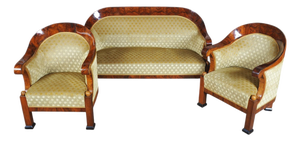 Empire Upholstered and Inlaid Walnut Living Room Set, Austria, 1810s, Set of 3