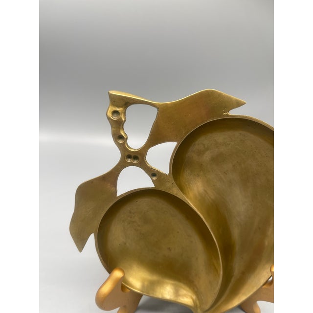 1970s Vintage Solid Brass Double Leaf Divided Serving Dish Tray For Sale - Image 5 of 6