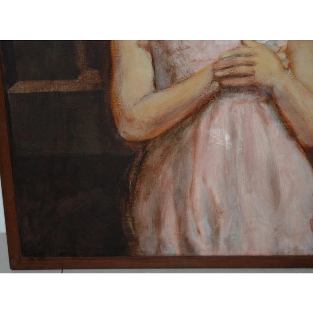 Vintage Oil Portrait of a Young Mother and Daughter c.1979 This wonderful oil painting shows a young mother with her...