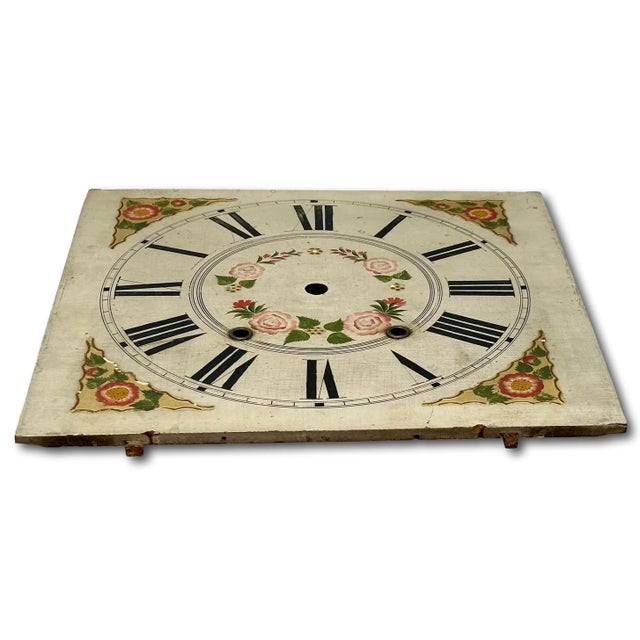 Antique Early 19th Century American Hand Painted Wood Clock Dial From Pillar & Scroll Type Shelf Clock For Sale - Image 10 of 12