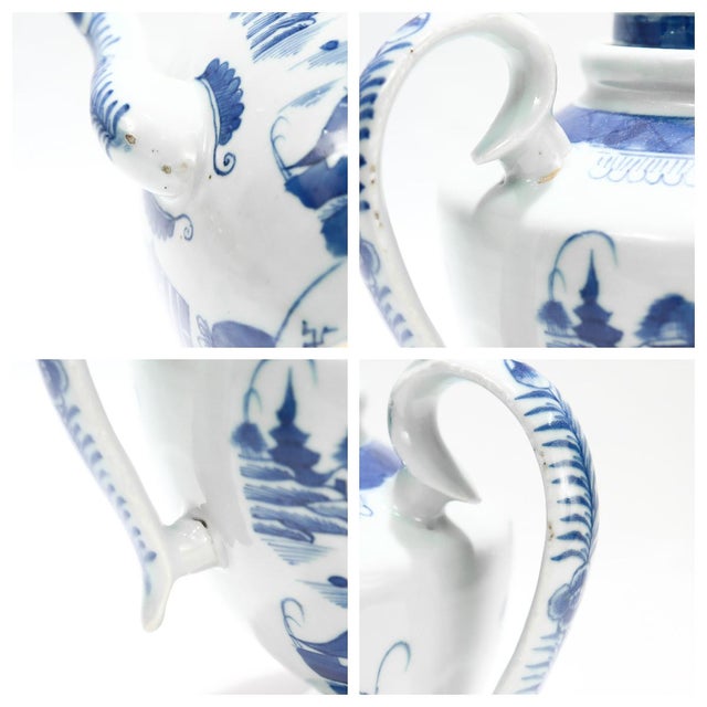 Antique Chinese Export Blue & White Canton Porcelain Tea Pot For Sale - Image 17 of 18