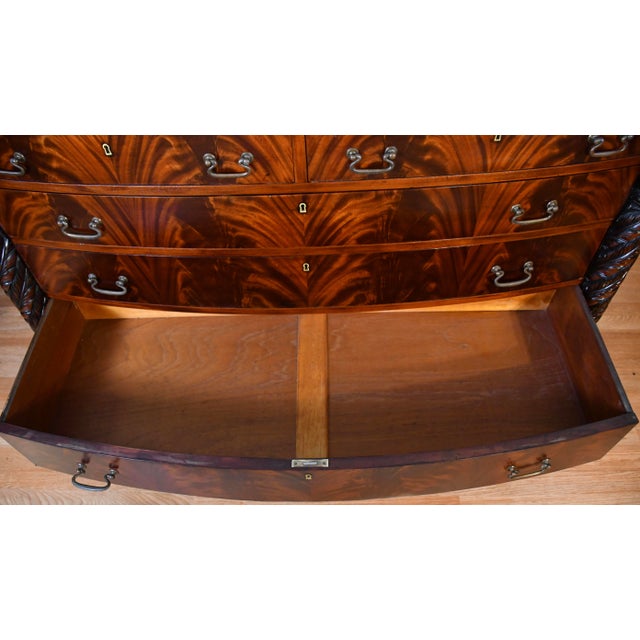 1890s Antique American Empire Book-Match Crotch Mahogany Dresser & Mirror Set For Sale - Image 11 of 18