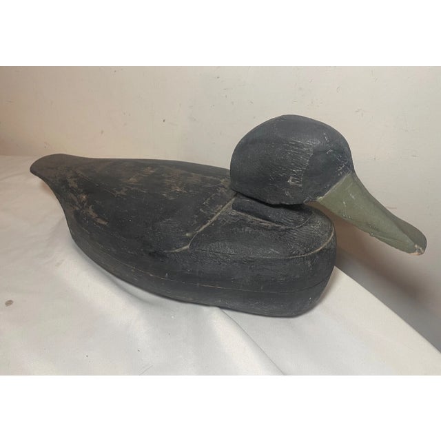 Wood Vintage 69 Tuckerton Carved Wood Folk Art Hollow Body Black Duck Decoy Sculpture For Sale - Image 7 of 12