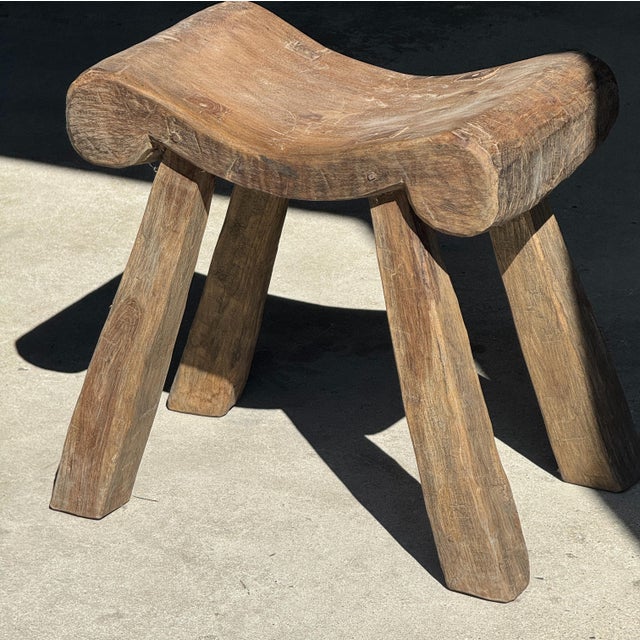 Antique Indonesian Teak Four-Legged Stool, 1980s For Sale - Image 17 of 18
