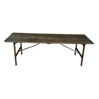 Vintage French Chapel Scrubbed Top Trestle Table, 1920s For Sale
