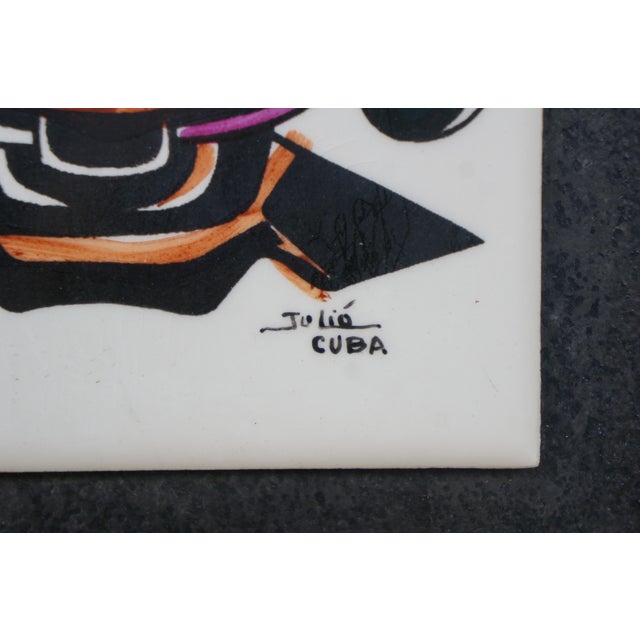 2 Julio Cuba South American Tribal Jester Face Masks Tile Art Plaque Pair For Sale - Image 4 of 12