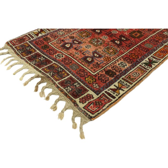 Vintage Turkish Oushak Prayer Rug with Tribal Folk Art Charm 02'05 x 05'02. With its luminous warm hues and beguiling...