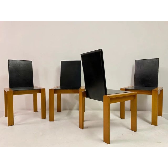 Black Leather Dining Chairs, 1970s, Set of 4 For Sale - Image 4 of 11