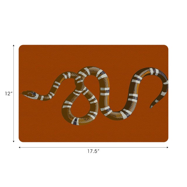 Modern Serpent Burnt Orange Vegan Leather Rectangle Placemat, Set of 4 For Sale - Image 3 of 5