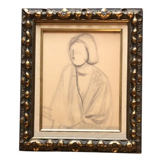 1940’s Original Vintage Abstract Modernist Female. Charcoal Study Drawing Ornate Vintage Frame For Sale