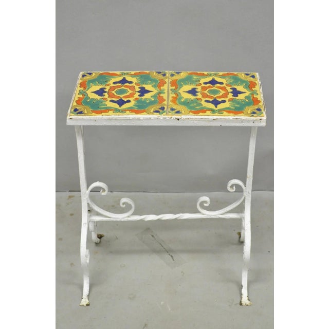 Antique Arts & Crafts Wrought Iron Side Table W/ Catalina California Tile Top For Sale - Image 15 of 15