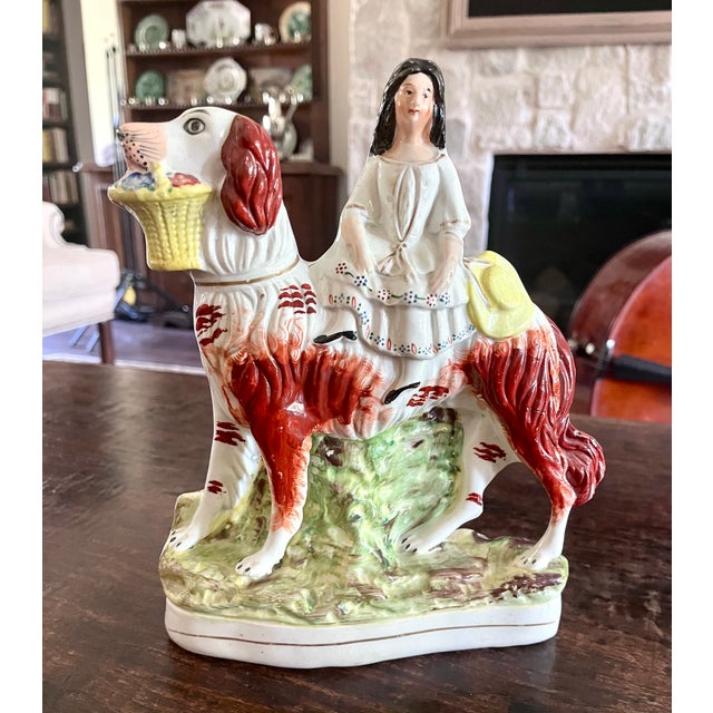 19th Century Antique English Staffordshire Girl Riding Spaniel Dog Figurine For Sale - Image 9 of 18