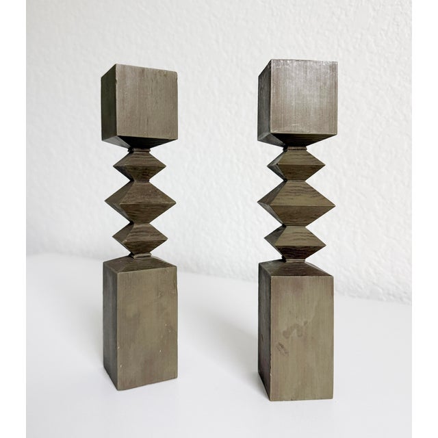 1950s Vintage Wooden Zigzag Candlesticks, Mid 20th Century For Sale - Image 5 of 7