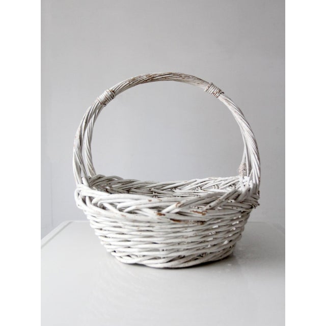 Vintage White Wicker Gathering Basket With Double Handles For Sale - Image 6 of 17