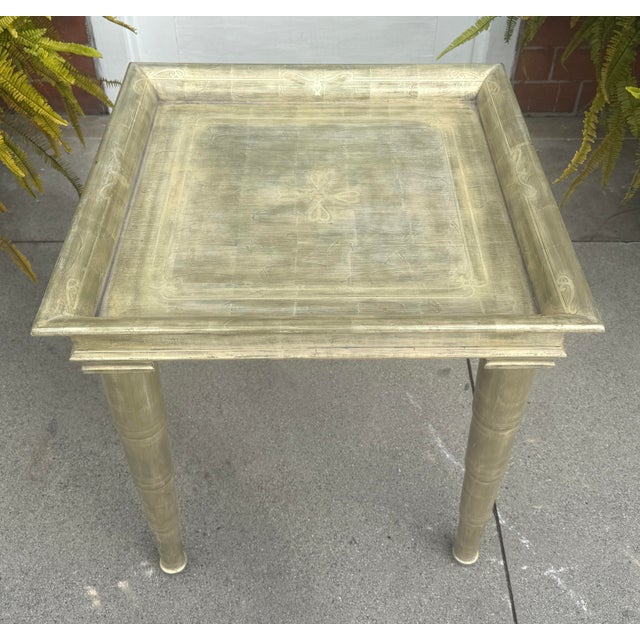 John Hutton for Donghia Silver Giltwood Side Table W Telescope Legs For Sale In Los Angeles - Image 6 of 7