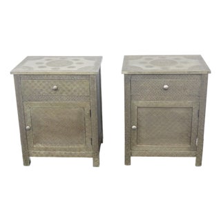 Embossed Metal Overlay End Tables Nightstands a Pair 6674 For Sale
