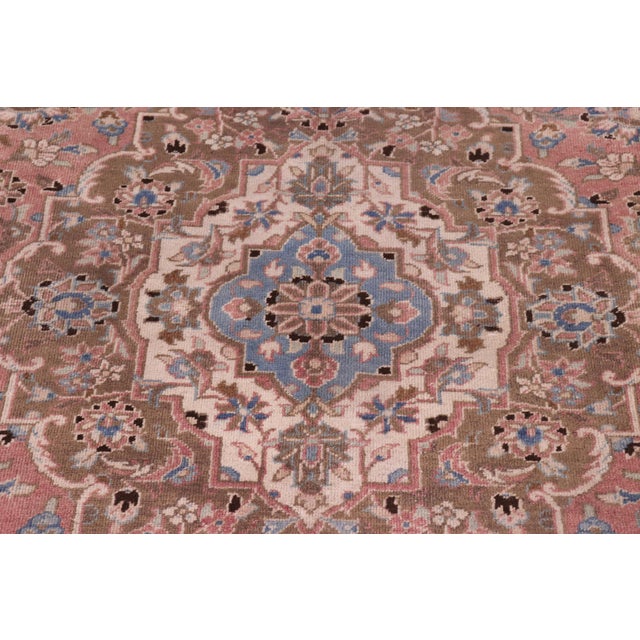 Boho Chic Persian Kashan Pink/Brown Wool Rug - 8'0'' X 11'6'' For Sale In New York - Image 6 of 10