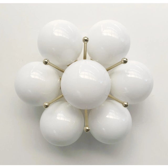 Italian Sakura Polished Brass Glossy White Murano Globe Flush Mount by Fabio LTD For Sale - Image 3 of 7