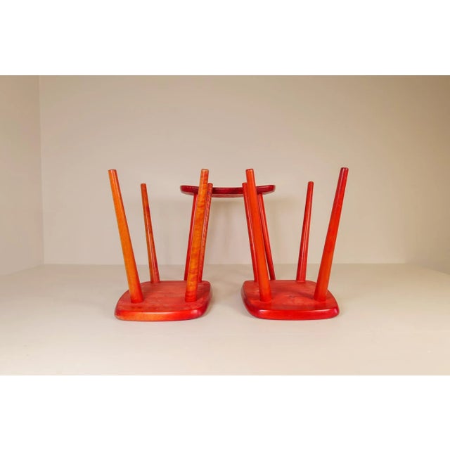 Swedish Stools in Lacquered Red Birch by Yngve Ekström Palle, 1970s For Sale - Image 9 of 17