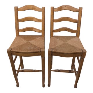 French Country Rush Seat Bar Stools - a Pair For Sale