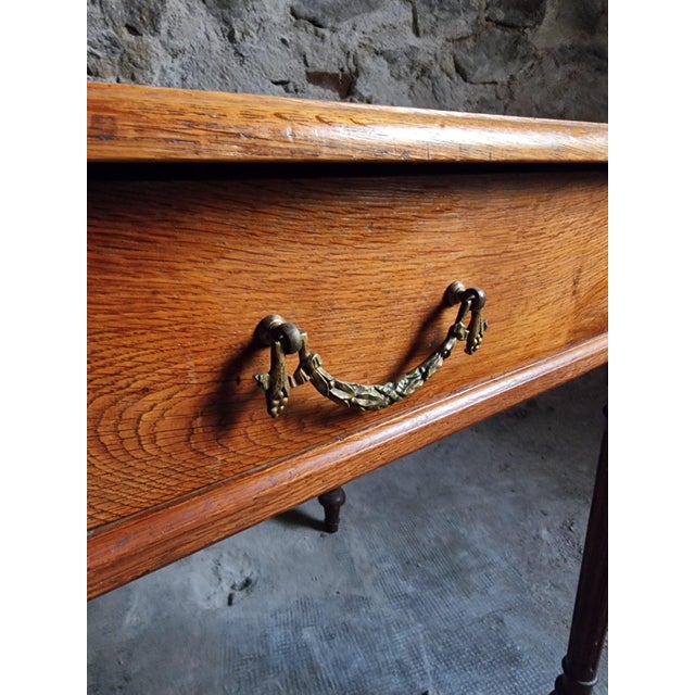 Antique French Oak Writing Table with Drawer, 1930 For Sale - Image 4 of 18