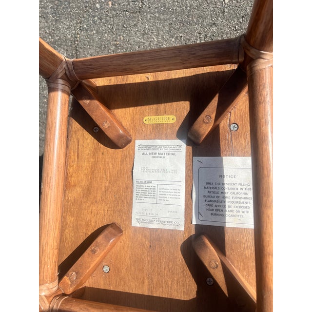 Wood Set of 5 Vintage McGuire San Francisco Bar Stools With Rawhide Lashing For Sale - Image 7 of 10