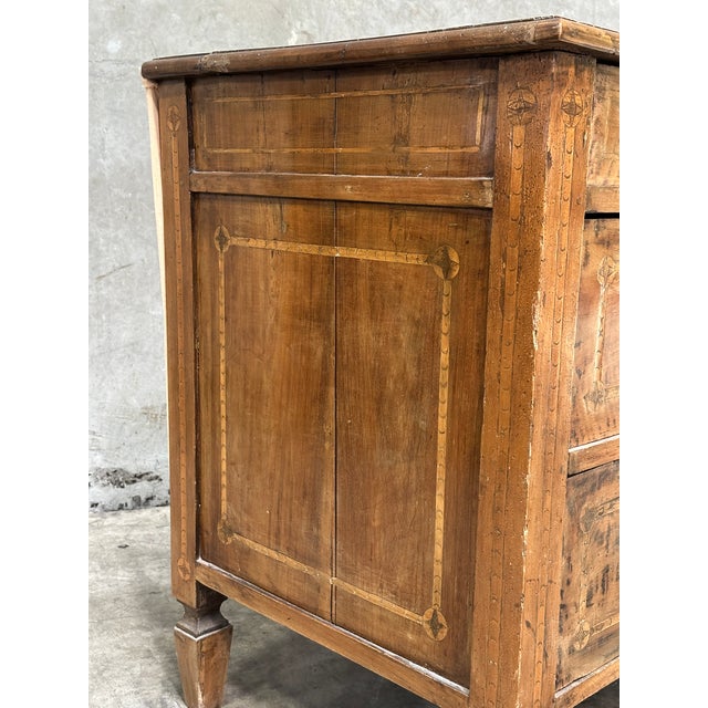 19th Century Italian Neoclassical Walnut Commode Inlay 3 Drawer Chest For Sale - Image 9 of 14