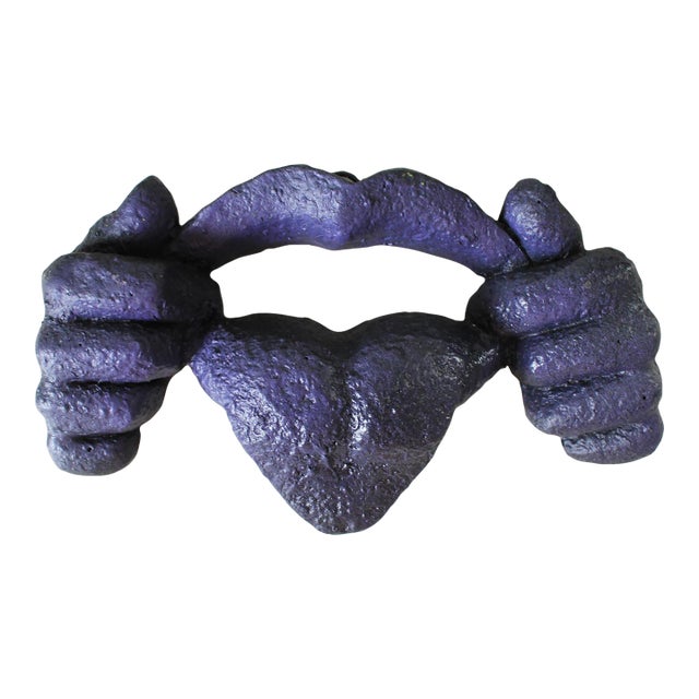 Vintage Purple Plaster Lips, Hands, Tongue Wall Hanging For Sale