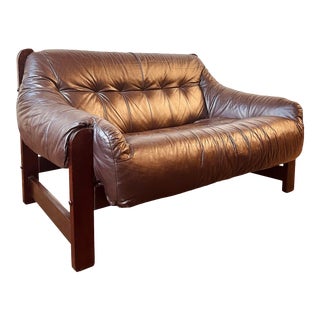Moveis Corazza Rosewood and Leather Loveseat Sofa For Sale