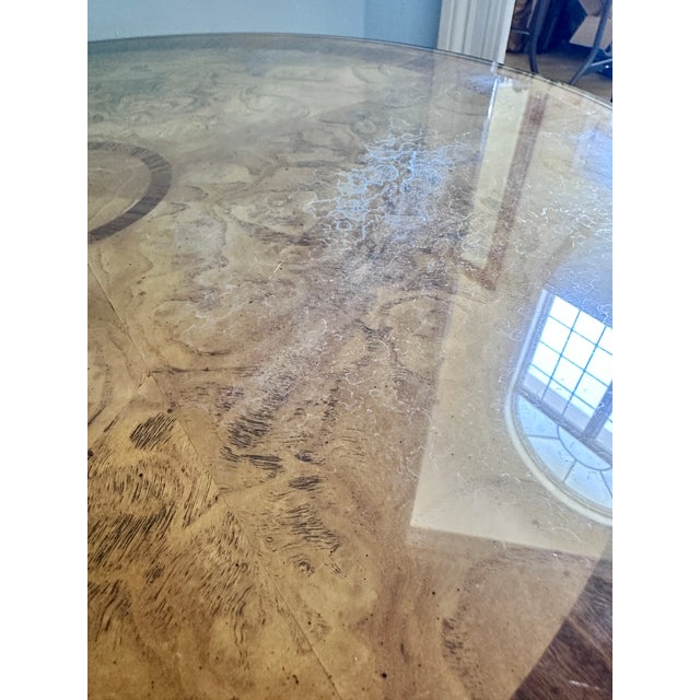 Late 20th Century Maitland-Smith Art Deco Style Round Burlwood and Glass Accent Table For Sale - Image 15 of 17