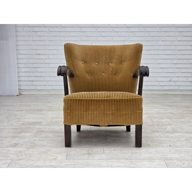 Danish Beech Armchair with Corduro Upholstery, 1950s, For Sale - Image 13 of 18