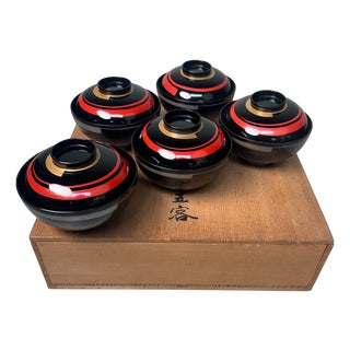 Japanese Lacquerware Bowls, 1970s, Set of 5 For Sale