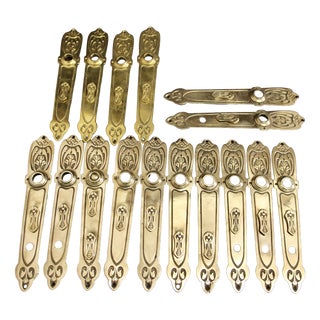 Antique Brass Door Fittings, 1890s, Set of 16 For Sale