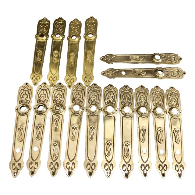Antique Brass Door Fittings, 1890s, Set of 16 For Sale