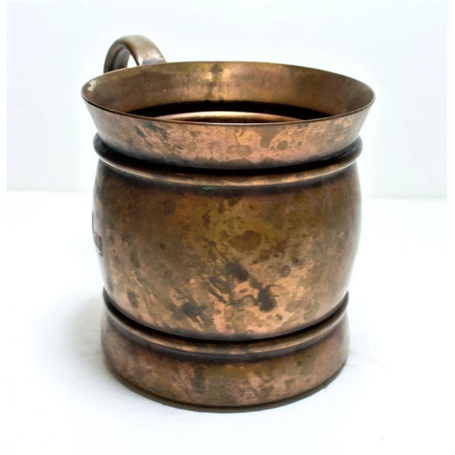 Vintage Copper Cup Early American Engraved With the Name Ray. Measures 3.5" Tall x 3.5" wide x 5" wide at the handle. (3v)